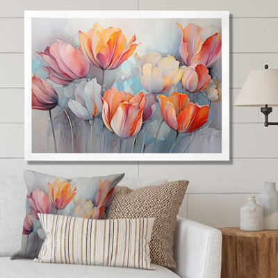 Minimalisme, tulipes rouges et grises sur toile