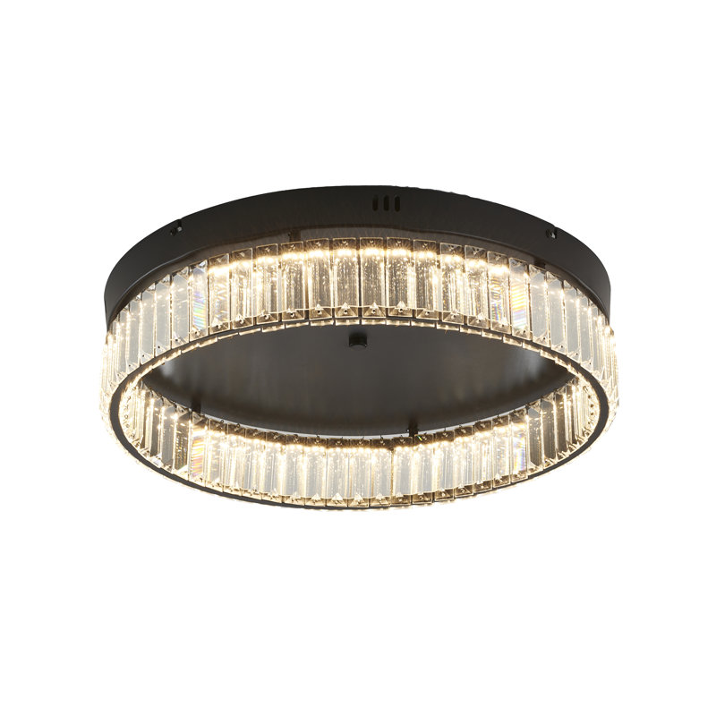 Modern LED Round Crystal Flush Mount , 4.37" H x 20" W x 20" D, Satin Black