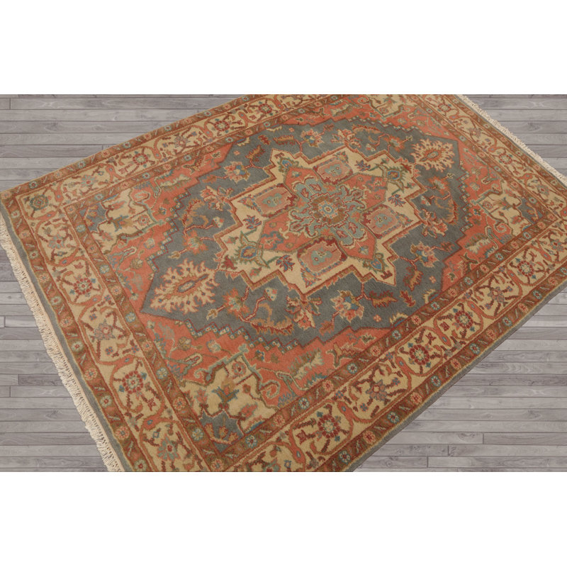 Tapis traditionnel roux en laine noué à la main Tabriz 4 pi 4 po x 6 pi 1 po