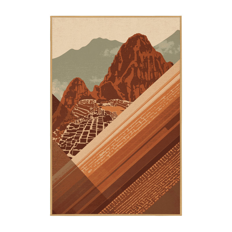 Machine Washable Paret Machu Picchu Peru Global Inspired Block Print Rug in Brown – LightBrown Binding, 7x10