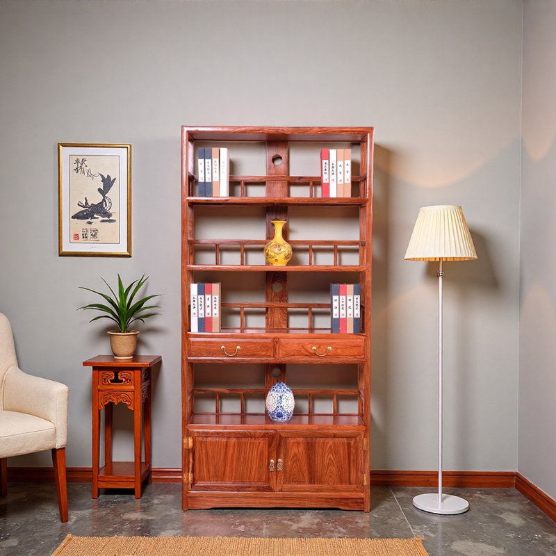 Nouvelle bibliothèque de style rétro chinois, H 77,9 po x l 38,6 po x P 13,8 po, 1