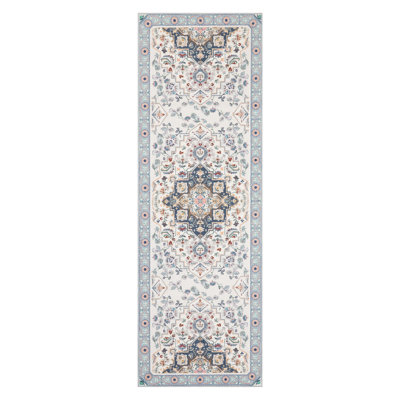 Tapis de couloir lavable antidérapant à motif floral persan