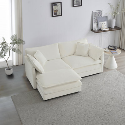 Chenille Two-Seater Sofa With 1 Footrest, 2 Seater L-Shaped Sectional With Ottoman,Loveseat With Ottoman For Small Living Space Chenille