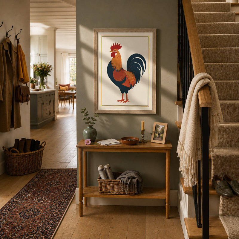 Proud Rooster Retro - Framed Print, Oak, A3 - 42.0 x 29.7 cm