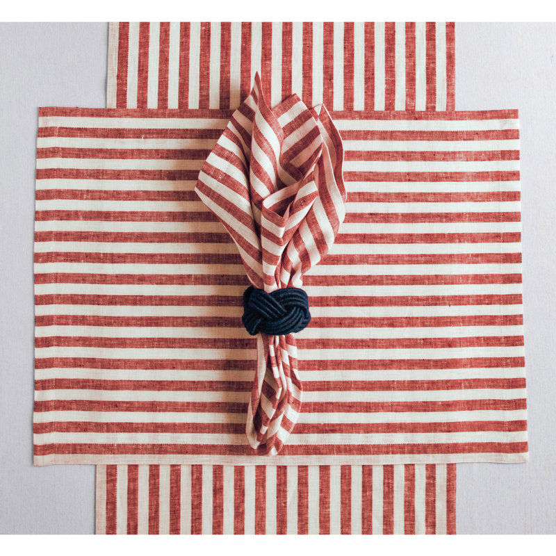 Red and White Striped Linen Table Runner 14 x 36 Inch