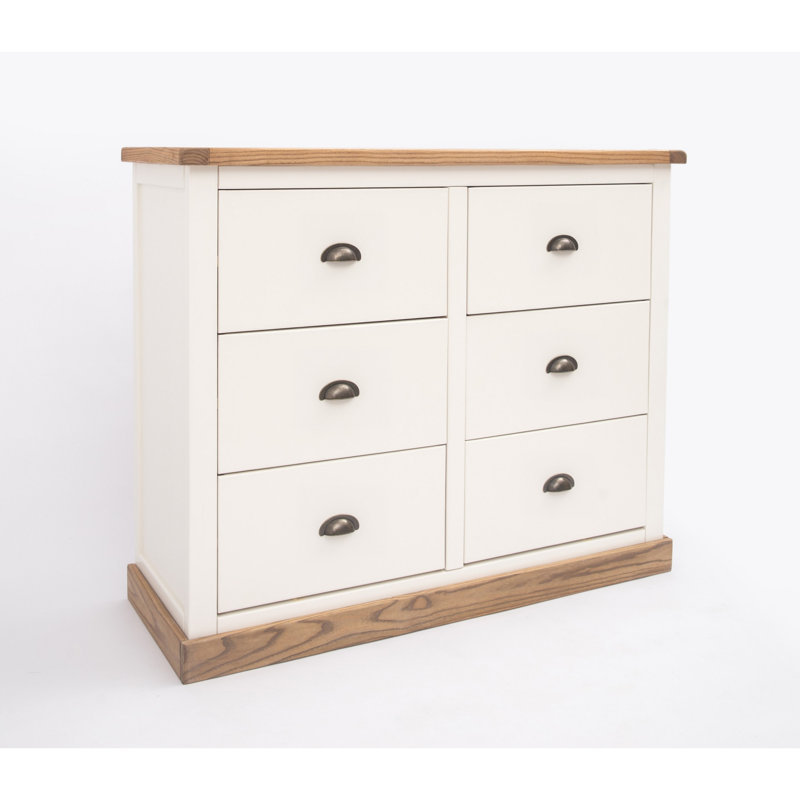 6 Drawer 110cm W Double Dresser, Waxed Oak