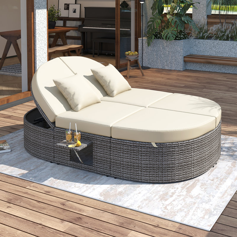 Lit de jour d'extérieur réversible avec coussins 78,7 po Chonie, Beige