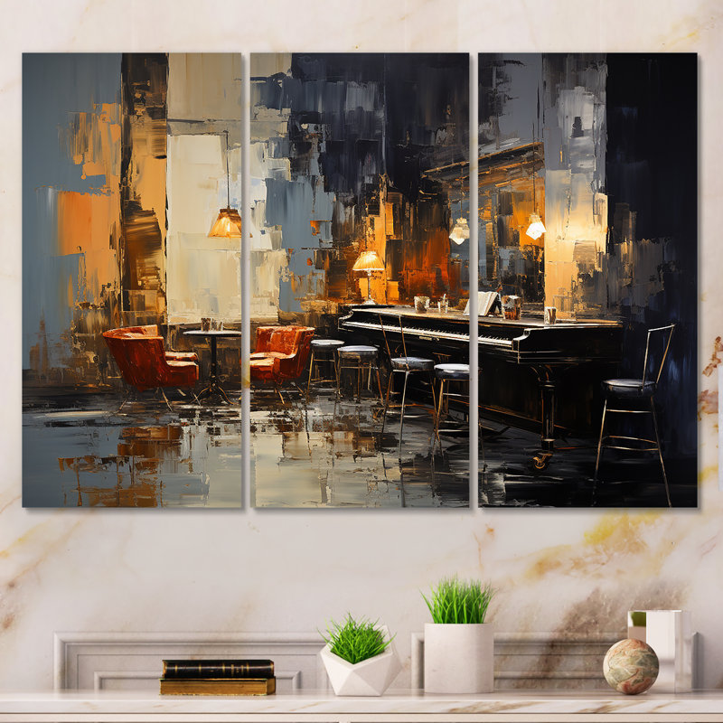 Rétro sonate pour piano dans Jazz Cafe IV - musique Jazz, art mural, H 32 po x l 48 po x P 1 po, Toile tendue