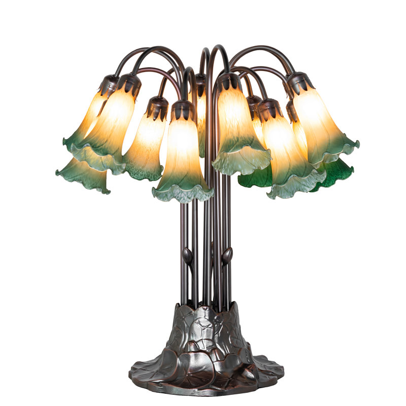 Lampe de table 12 lumières de 24 po Tiffany Pond, Vert / ambre, 24"