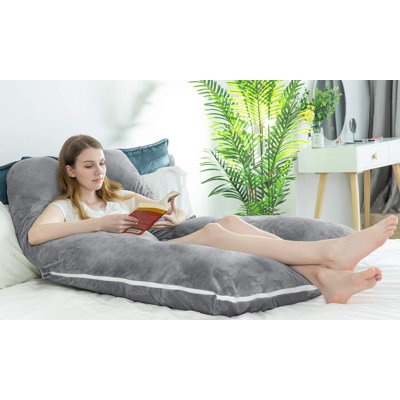  Oreiller de grossesse, oreiller de corps complet en forme de U, oreillers de grossesse pour dormir, oreiller de maternité pour femme enceinte avec housse en velours amovible (60 pouces, gris)