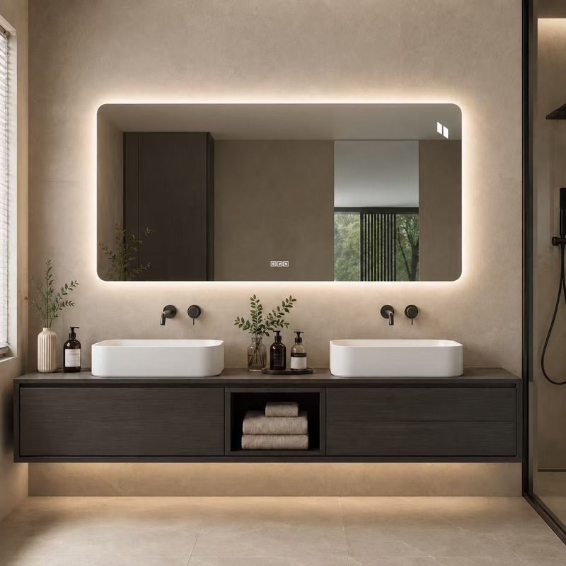 60 x 28 Inch LED Bathroom Mirror with Anti Fog Dimmable 3 Color Lighting Frameless Wall Mounted Vanity Mirror