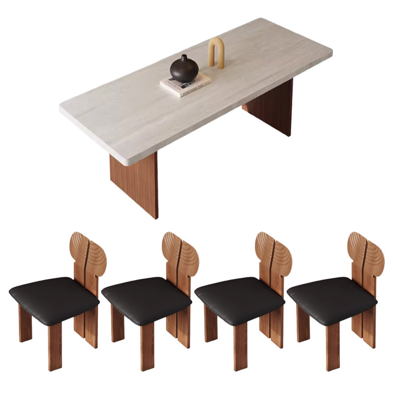 Minimalist Thick Rock Slab Ash Wood Dining Table, 29.52"H x 62.99"L x 31.49"W