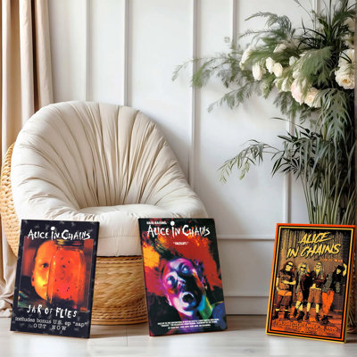 Ensemble de 3 affiches encadrées Alice in Chains, comprenant des reproductions de la pochette de l'album « Jar of Flies », des affiches de concert et des affiches décoratives pour les amateurs de musique et la décoration murale.