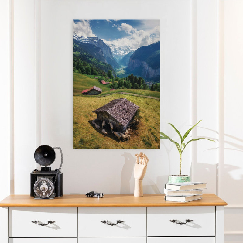 Mouton dans les Alpes, paysage contemporain abstrait, art de montagne, H 24 po x l 16 po