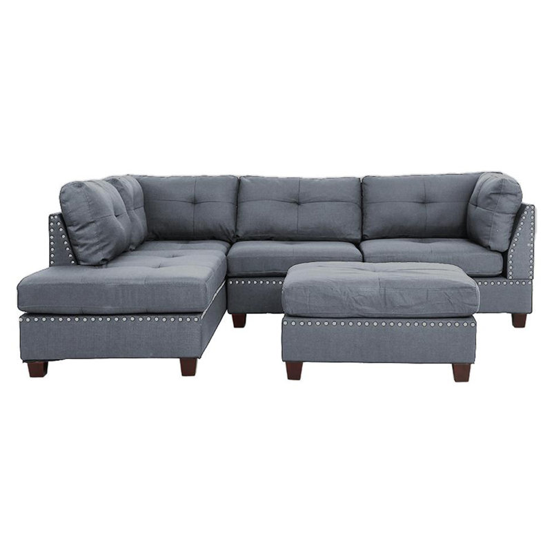 Canapé et méridienne réversible avec repose-pieds Ridwan, Mélange de polyester noir, L 104 po x P 75 po