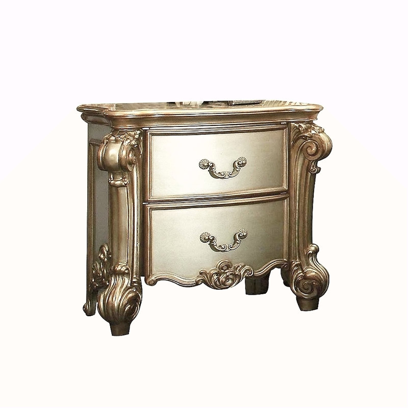 Table de chevet 2 tiroirs en bois, Doré