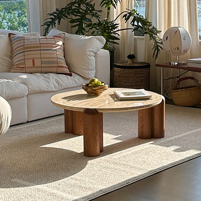 Modern minimalist travertine coffee table