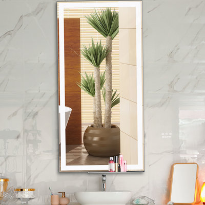 Miroir de salle de bain 48 po x 24 po à DEL avec interrupteur tactile antibrouillard à mémoire de forme réglable