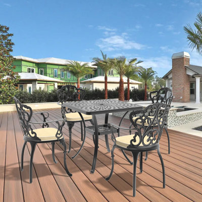 Ensemble de mobilier de salle à manger en aluminium coulé toutes saisons avec cadre noir