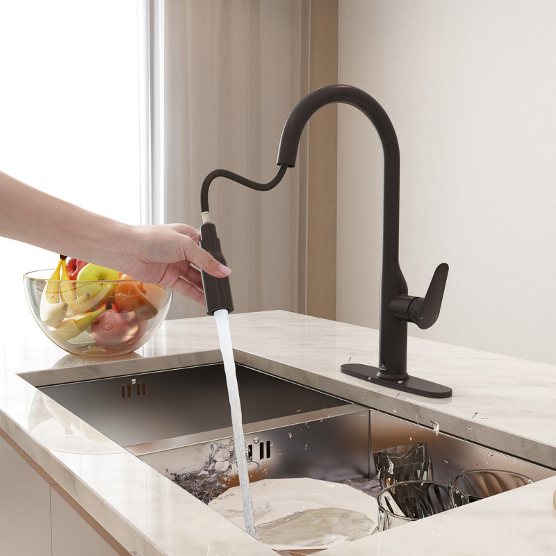 Robinet de cuisine rétractable à poignée simple Casainc, Noir mat
