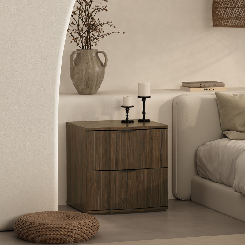 Table de chevet 2 tiroirs Clive Mid-Century moderne noyer et noir 22 po, Noyer et noir