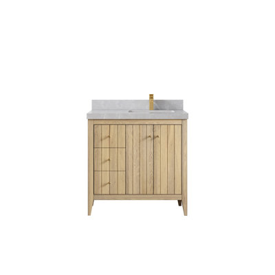 Atlanta Oak Wood 36 In. W X 22 In. D Right Offset Sink Bathroom Vanity With 2 In. Quartz