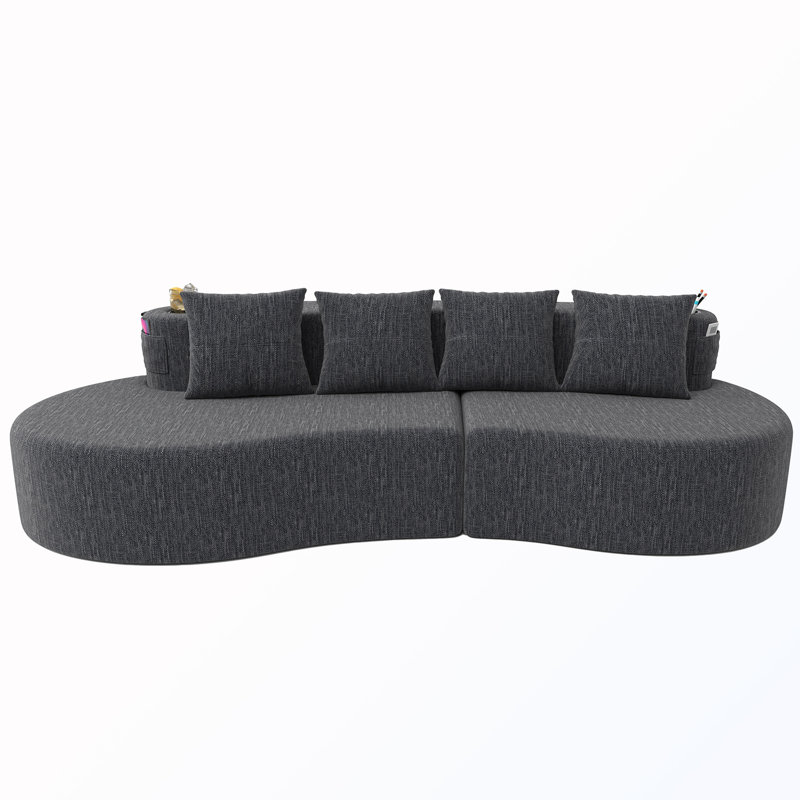 Canapé modulaire 3 places avec coussins, porte-gobelet et poche latérale, Dark Grey Chenille