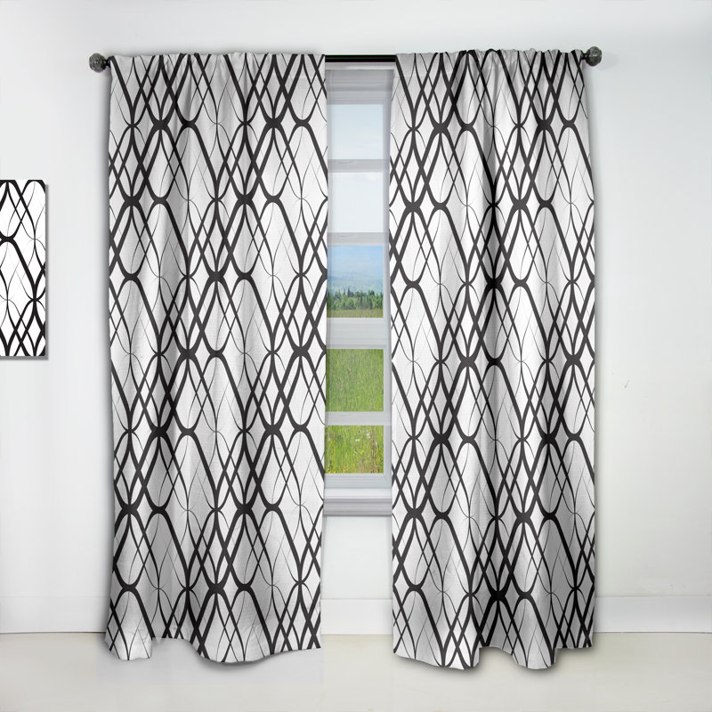 Panneau de rideau géométrique, motif occultant à motif monochrome - Motif géométrique monochrome III, L 52 po x L 108 po