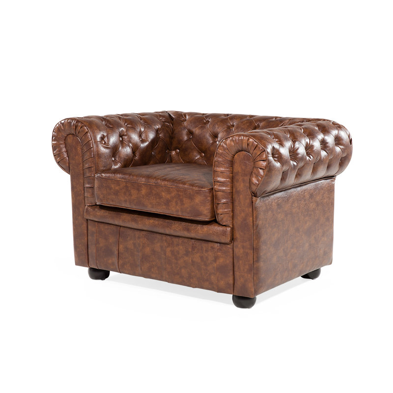 Impriano Faux Leather Chesterfield Chair, Brown Faux Leather