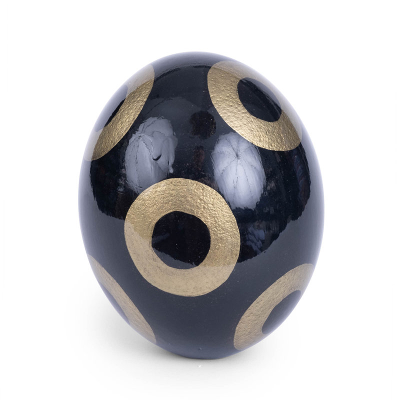 Painted Ostrich Egg Sculpture, Black/Gold