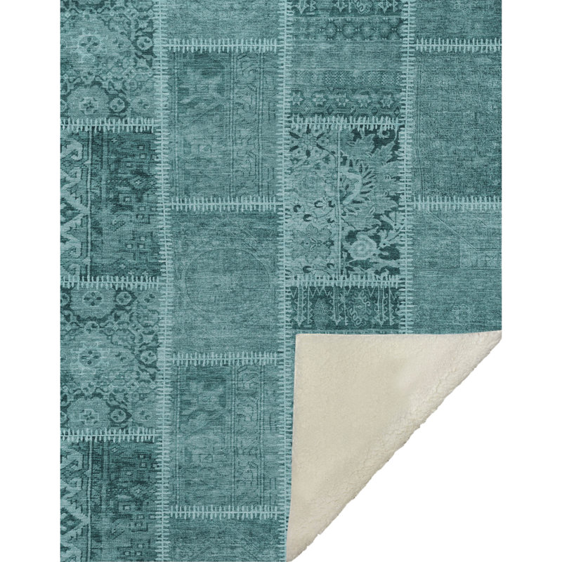 Jeté patchwork Addison Sherpa ASB635, Turquoise