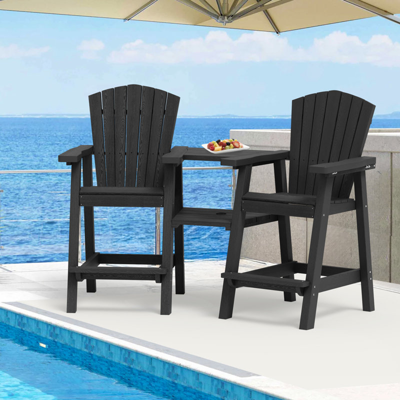 HDPE Tall Adirondack Chair Set with Removable Double Connecting Trays (Set of 2), Gray