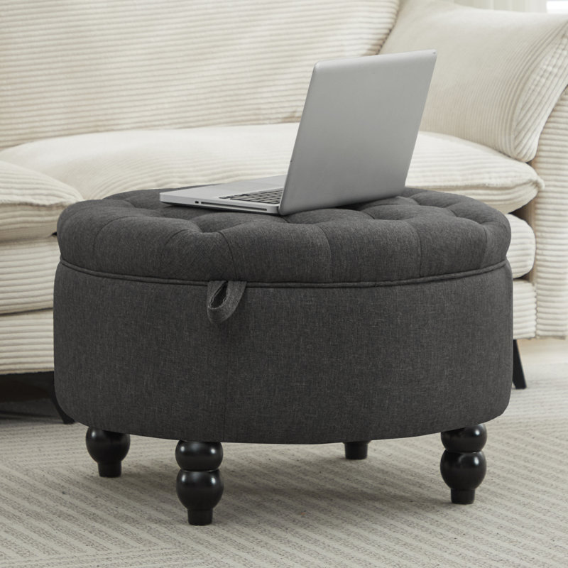 30''  Wide Upholstered Tufted Round Storage Ottoman for Living Room, Dark Gray