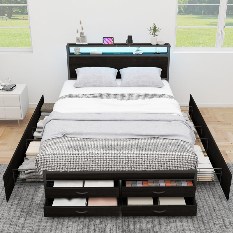 Structure de lit double avec 8 tiroirs de rangement, Lit double