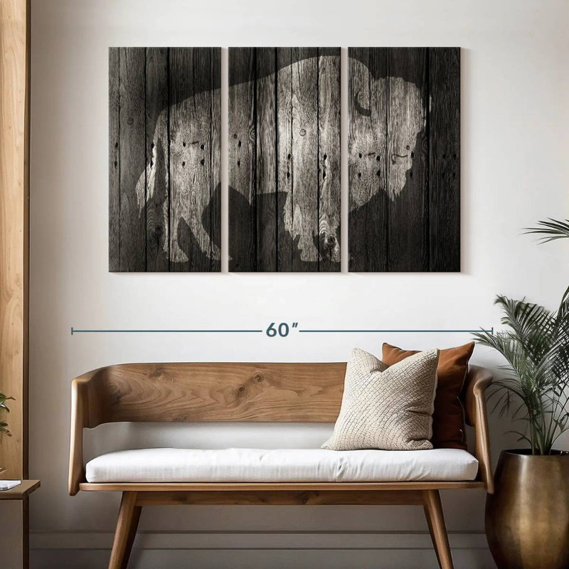 Brampt Bison On Wood, 32" H x 50" W