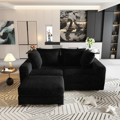 Modern 4-Seater Sofa with 1 Movable Ottoman and Soft Pillows