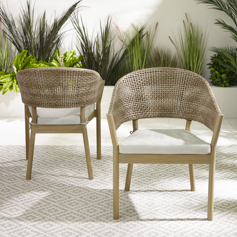 Ronja Solid Wooden Garden Outdoor Table Set With Wicker Dining Chairs - Modern Boho Style, 6