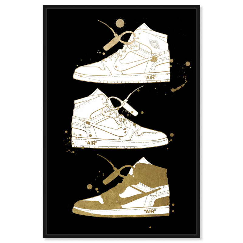 Collection Golden Sneaker - impression sur toile, H 15 po x l 10 po, Cadre flottant noir
