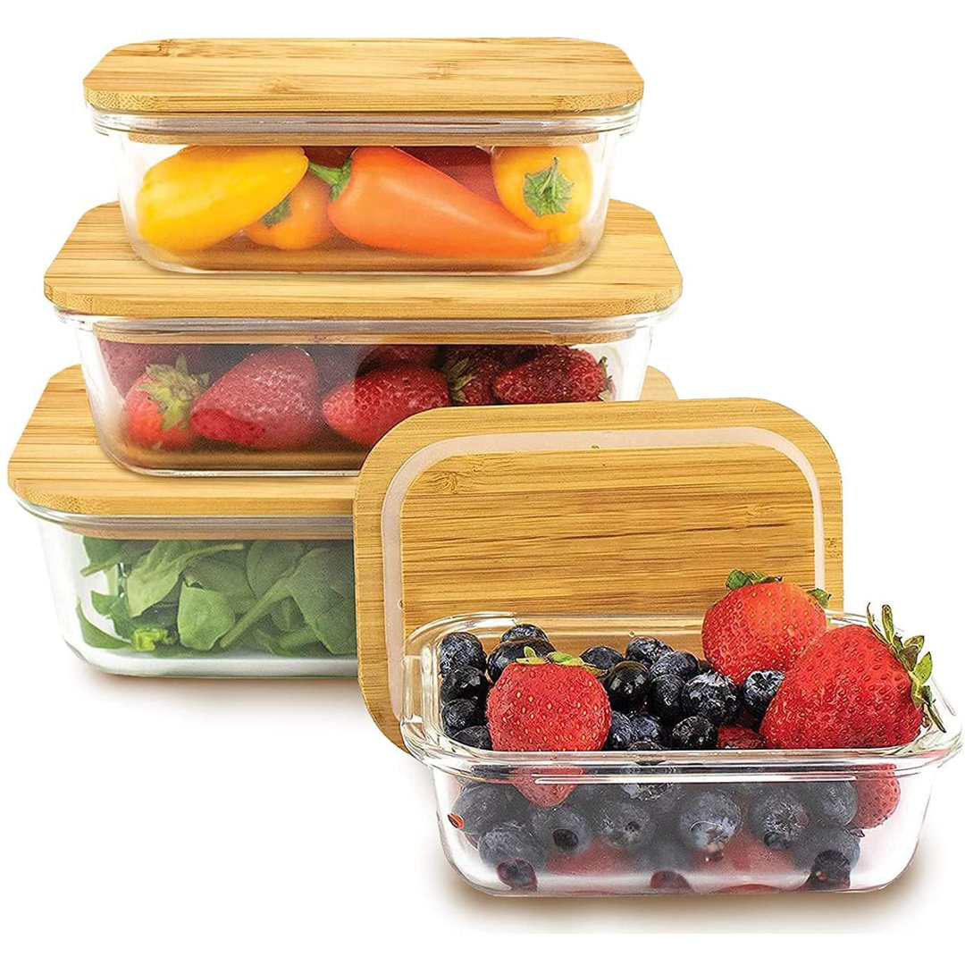 Dangelo Premium Glass 4 Food Containers With Sustainable Rayon from Bamboo Lid Glass Storage Jars