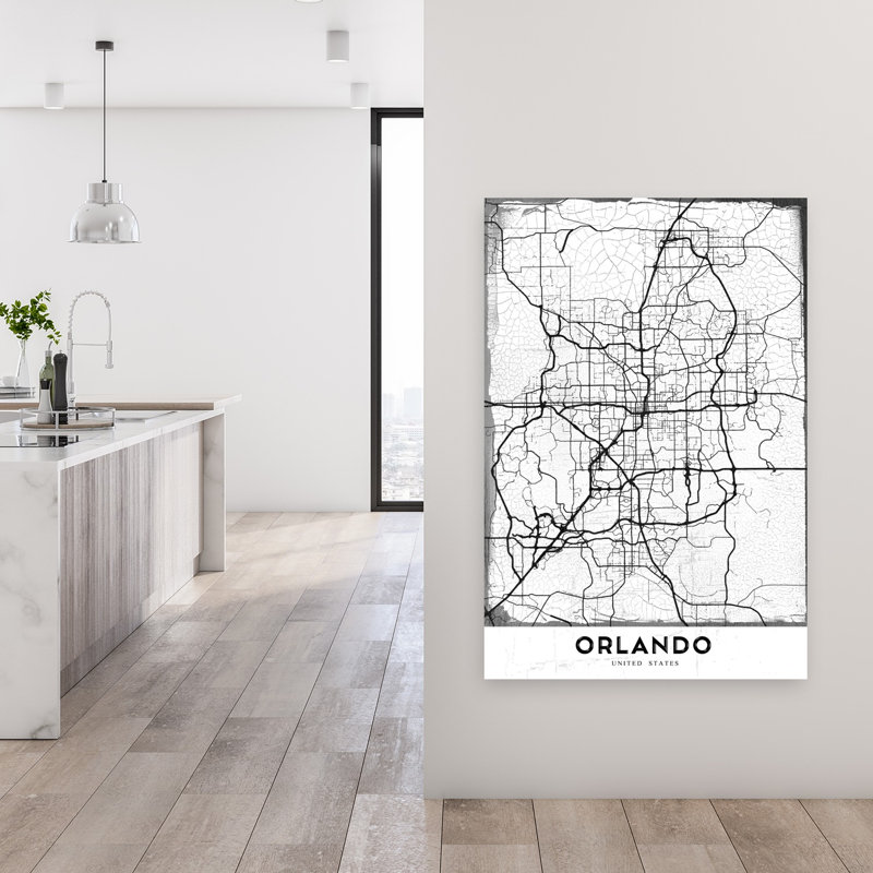 «Orlando City Map», art contemporain abstrait, impression d'art mural, 48" H x 32" W
