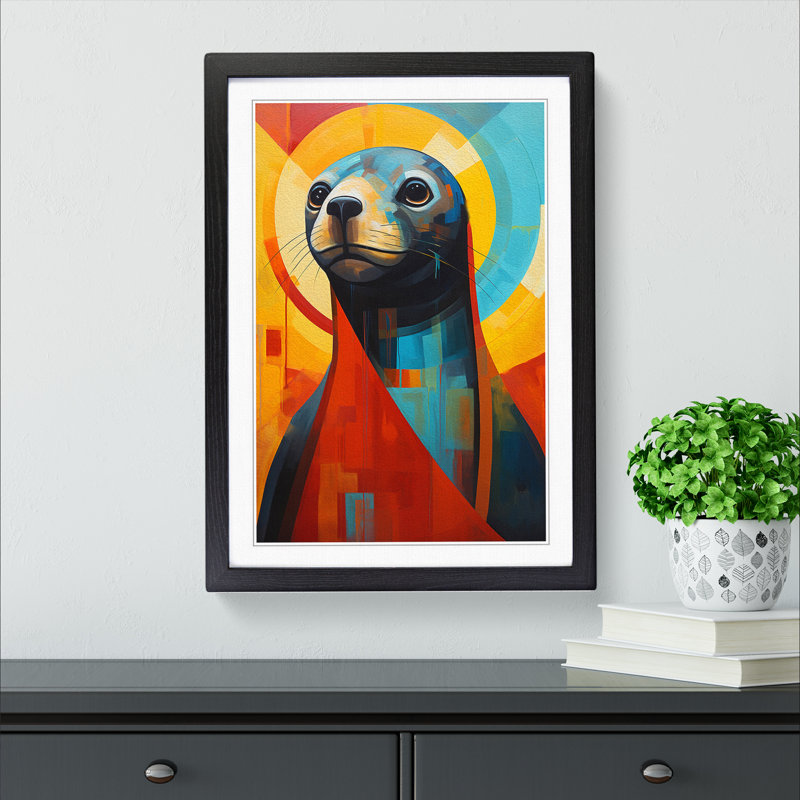 Sea Lion Constructivism - Single Picture Frame Print on Wood, 46cm H x 34cm W x 2cm D, Black