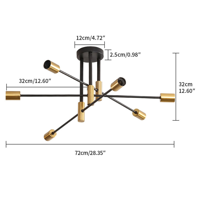 Industrial 6-Light Retro Chandelier Lamps Ceiling Light For Bedroom Living Room Lamp, Gold/Black