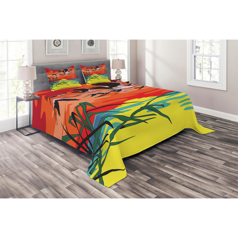 Flamingo Polyester Coverlet, King Bedspread + 2 Shams