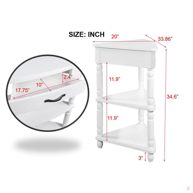 33.8'' Small Triangle Corner Table, Wood Corner Side Table For Small Spaces/ Living Room, 3 Tier End Corner Table With Solid Wood Legs