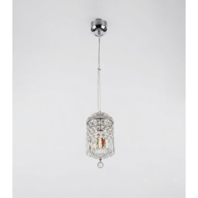 Suspension simple chromée à une lumière avec cristaux transparents