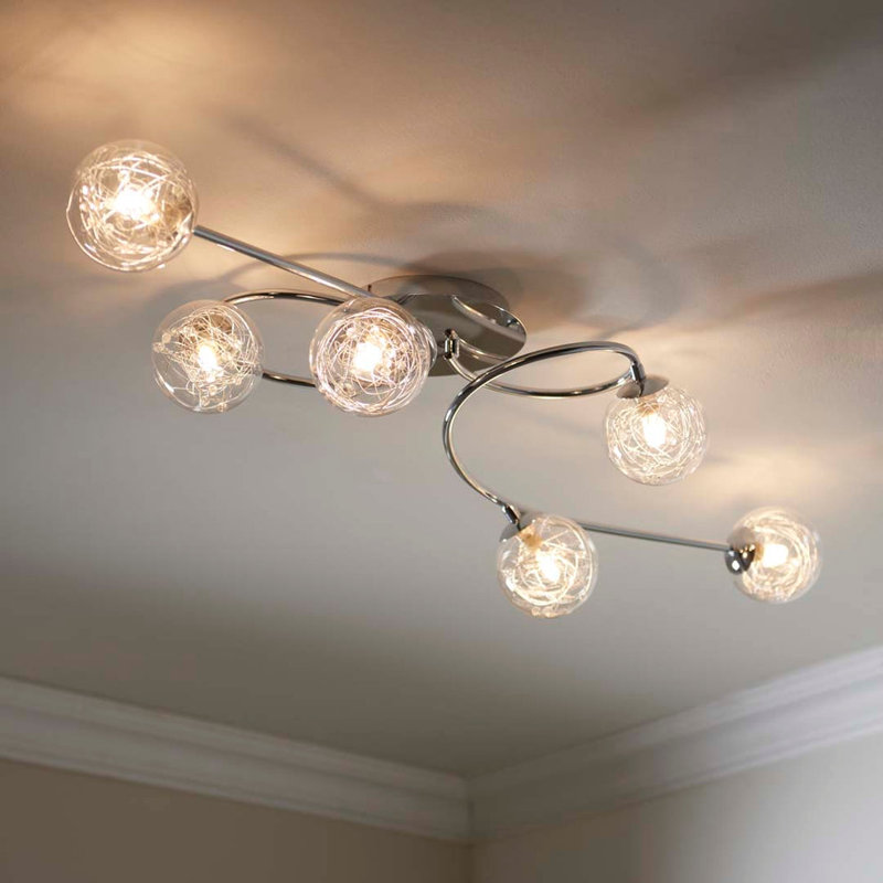 Glass Flush Mount, 23" H x113" W x 36" D, 6 Lights