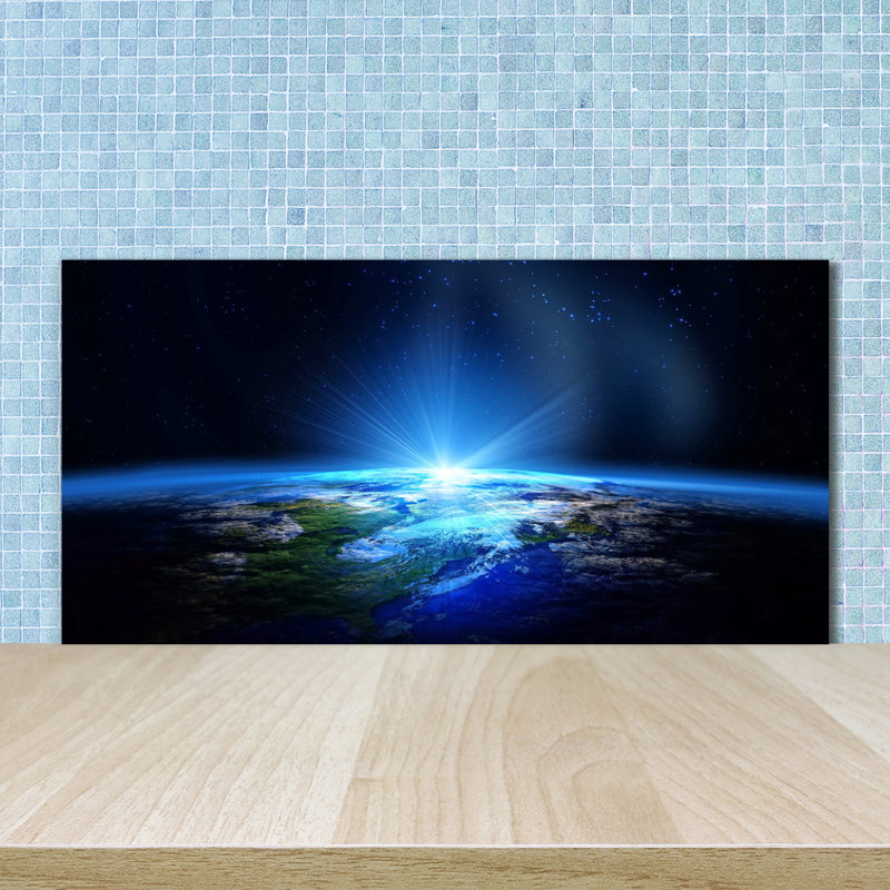 Alanea Universe And Science Fiction - Blue - Planet Earth - No Frame Print on Glass