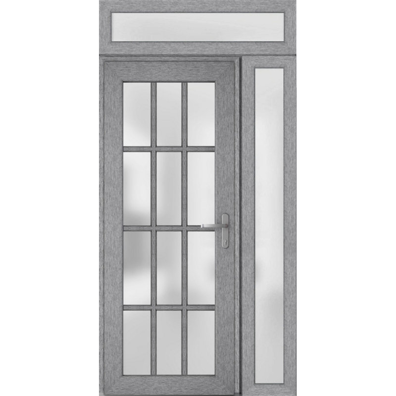 Façade extérieure pré-suspendue Fibre de verre verre givré / Manux 8312 frêne gris / Fenêtre extérieure latérale / supérieure / Bureau Portes d'entrée commerciales et résidentielles Garage de garage-W36 + 16 po x H80 + 14 po -Intérieur gauche