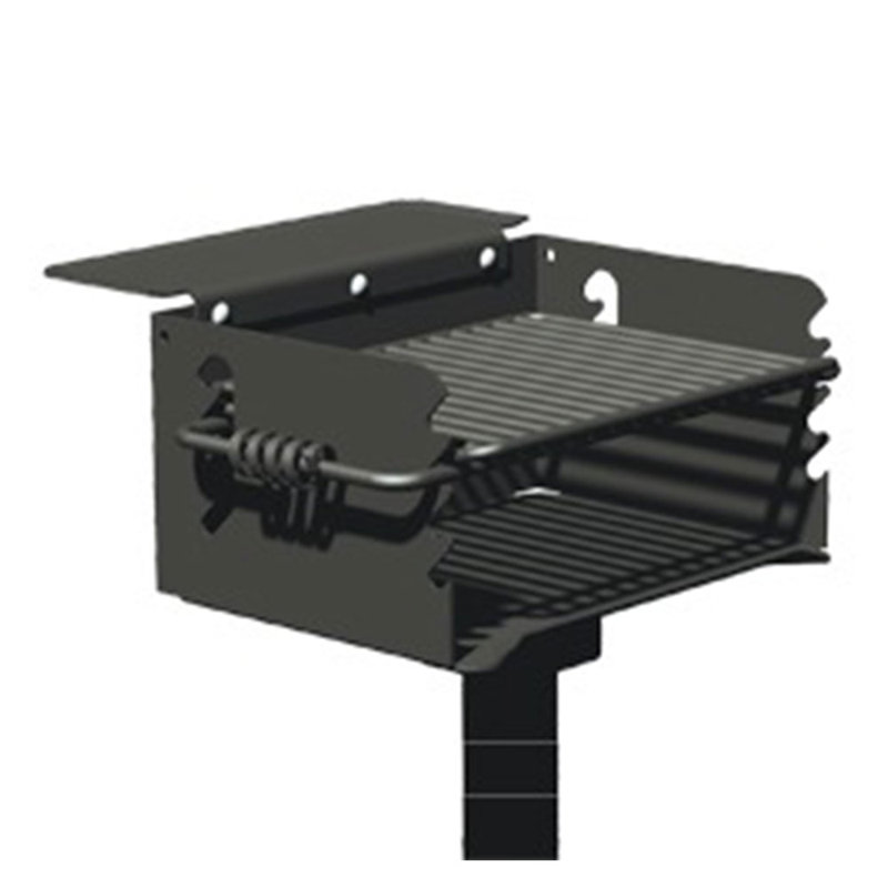 Pilot Rock B2 Single Commercial Grade Park Style Portable Charcoal Grill with Smoker
