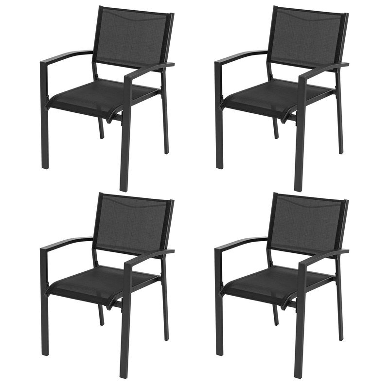 Outdoor Stackable Textilene Dining Chairs Set, Black, 4 pack